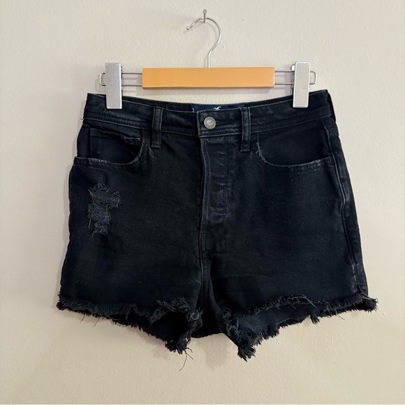 Hollister Black Hi-Waist Jean Shorts Frayed Hem - Picture 1 of 9